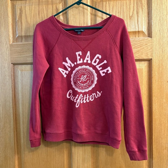 AE American Eagle Outfitters Crewneck Logo Sweatshirt Red Top Women’s S Small - Picture 2 of 5